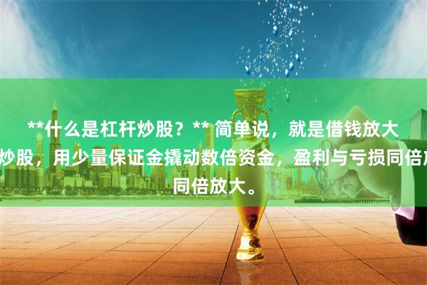 **什么是杠杆炒股？** 简单说，就是借钱放大本金炒股，用少量保证金撬动数倍资金，盈利与亏损同倍放大。